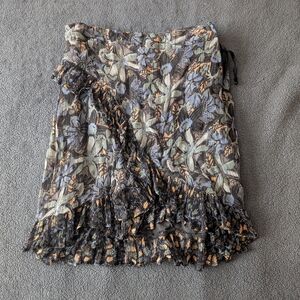 Free People Asymmetrical Floral Skirt - Brown and Blue